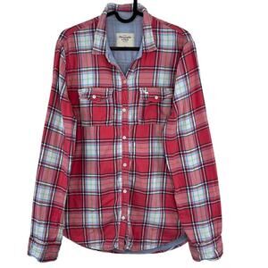 Abercrombie & Fitch Red Blue White Green Plaid Print Button Down Top Medium